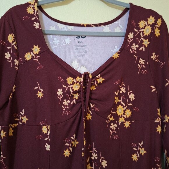 Womens SO Wine Floral Dress XXL Stretchy & Comfy Fairy - Picture 3 of 10